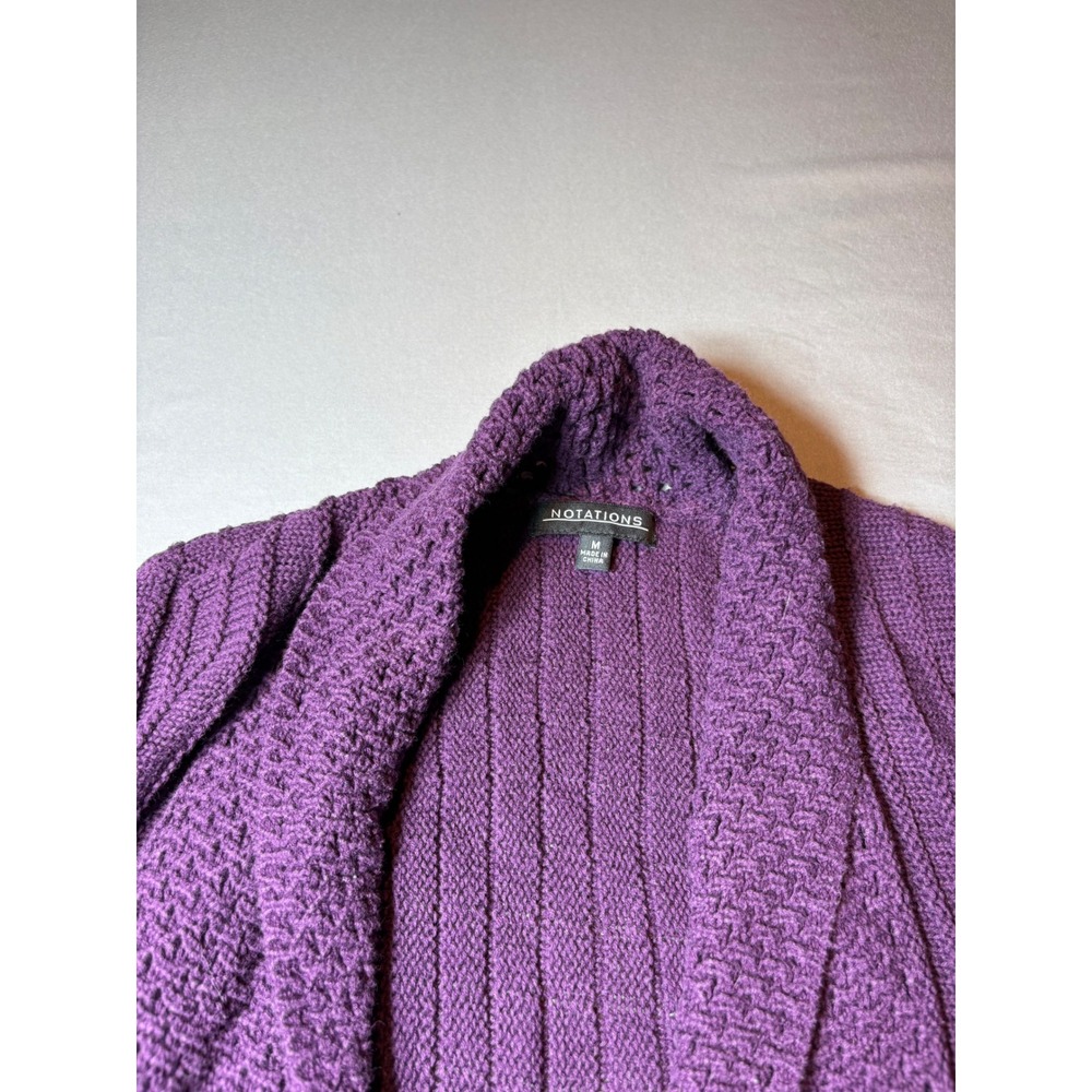 Notations Purple Open Front Cardigan Sweater Womens Medium A-Line Mixed Knit - Picture 2 of 6